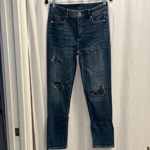 White House Black Market Dark Blue Distressed Skinny Jeans